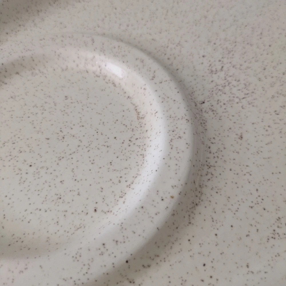 Retro speckled ceramic platter chip and dip.
